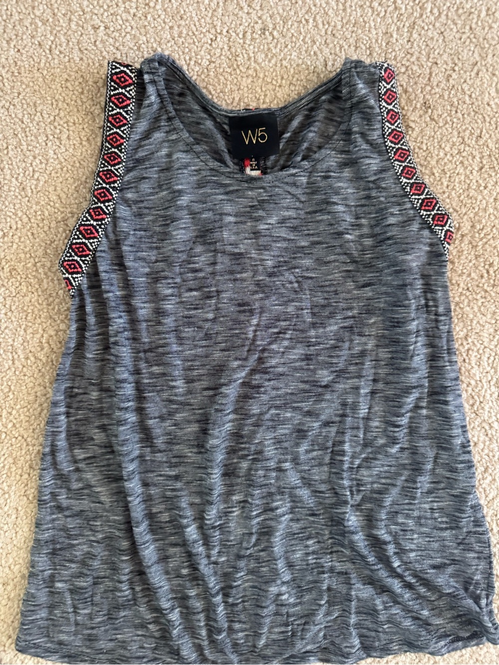 W5 Gray Tank Top with Red & Black Tribal Trim